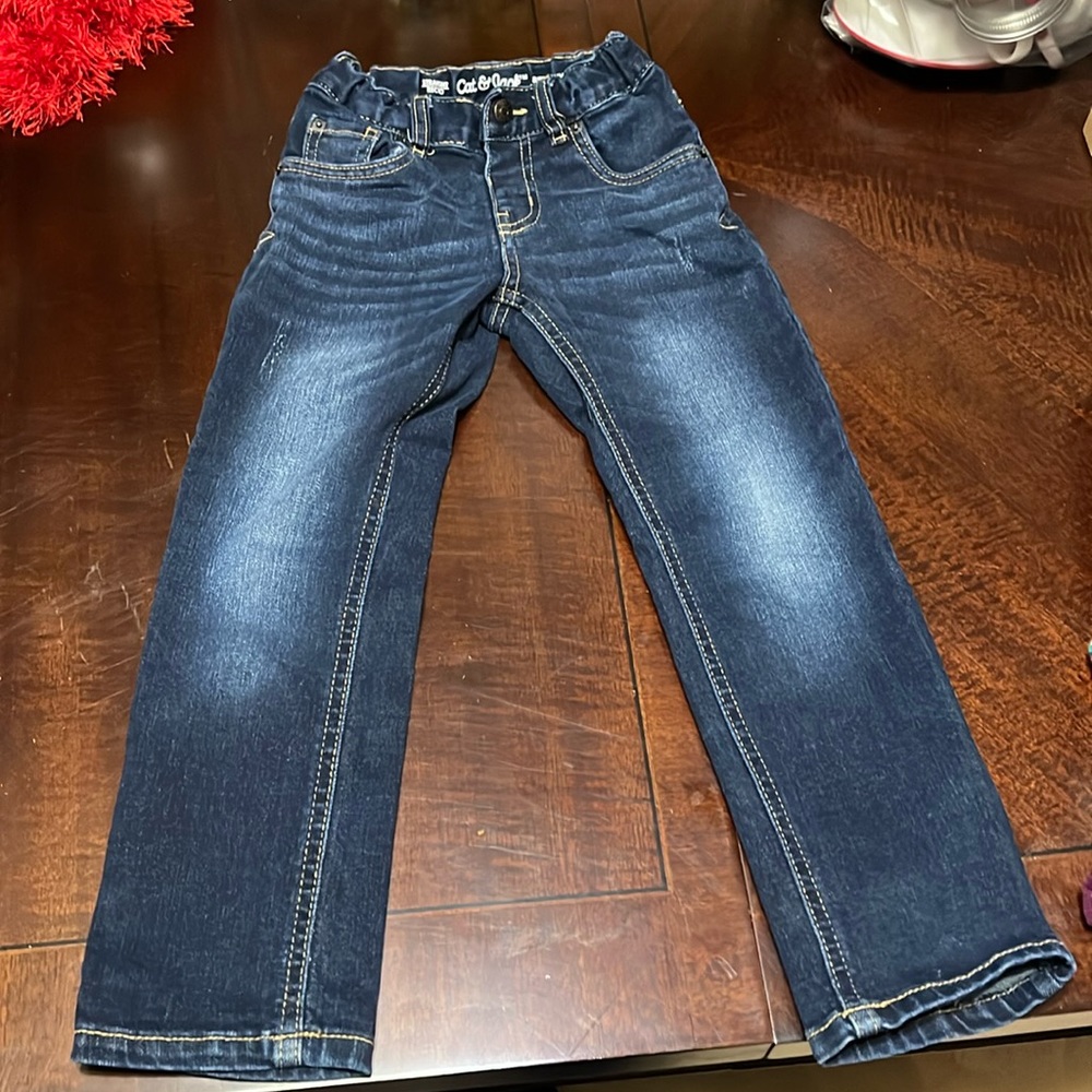 5t girls boys unisex straight leg adjustable dark blue jeans stretchy like NEW